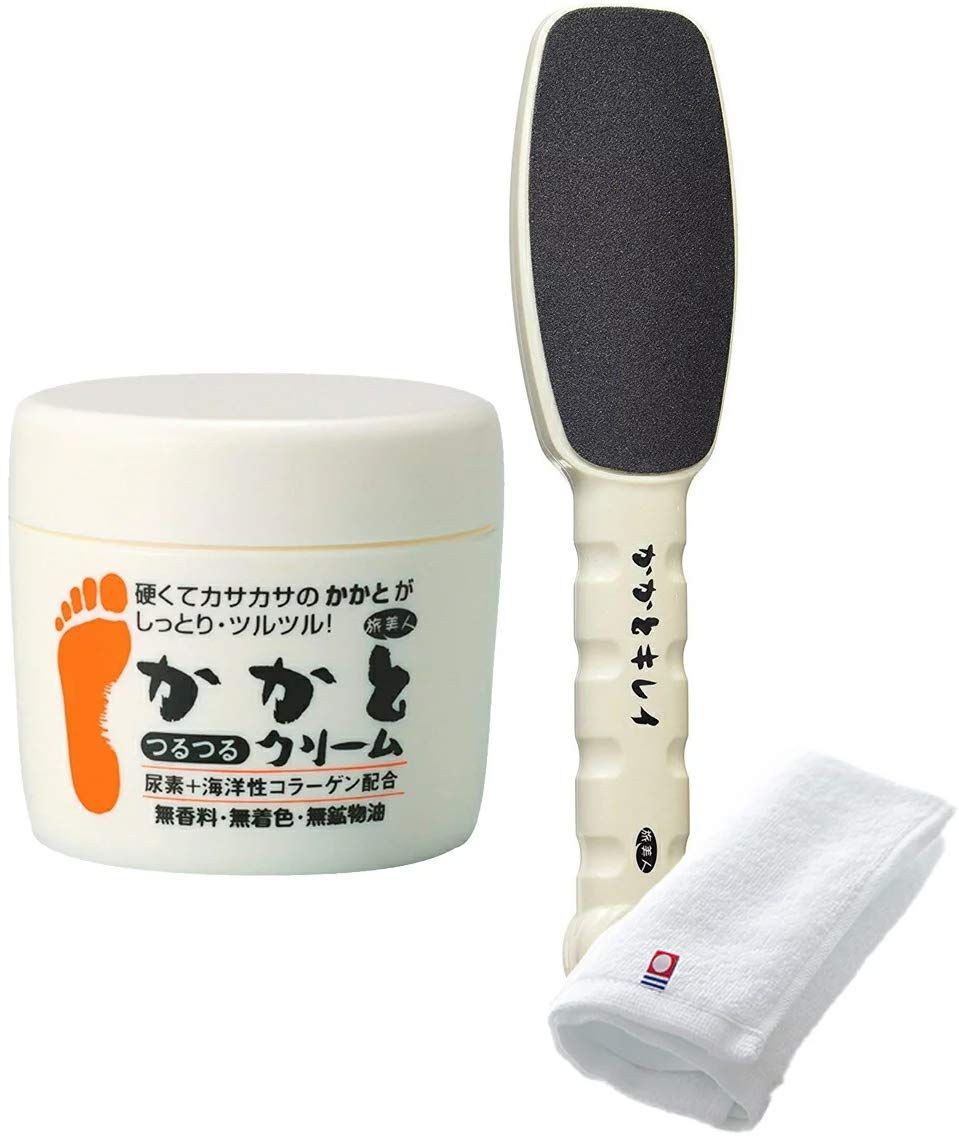 【即日発送】タコの目 うおのめ 古い角質ケア 旅美人 かかとケア / セット かかとつるつるクリーム100g u0026 アズマ商事【今治タオル付き】かかとキレイ