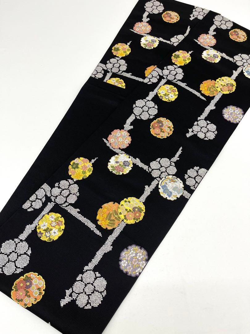 ⑦⓪⓪山下織物 糸巻 六通 袋帯 黒地 ⑦⓪⓪山下織物 糸巻 六通 袋帯 黒地 ⑦⓪⓪山下織物 黒地