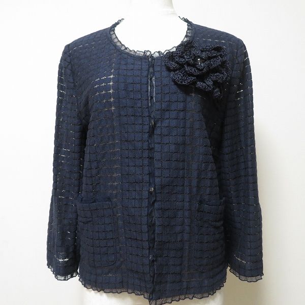 anc インゲボルグ INGEBORG ジャケット 3 紺 ノー チェック レース 花モチーフ 薄手 レディース 957682