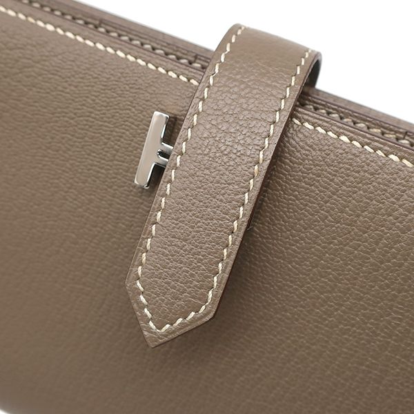エルメス HERMES 長財布 ベアンスフレ シェーブル エトゥープ シルバー  
