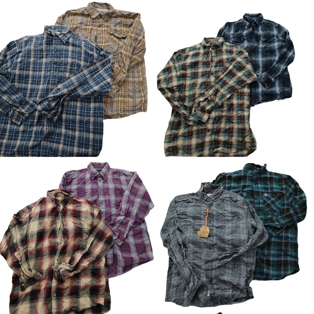 古着卸 まとめ売り ライトネル 長袖シャツ 8枚セット (メンズ S /M ) ダブルフラップ オンブレチェック 中古 古着 MY4264