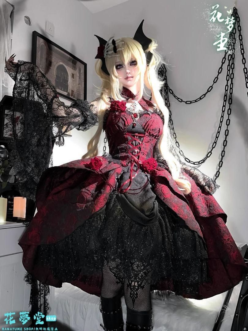 鮮やかな 25年 ドレスロリータセット 仮装 オリジナル 洋服 ロリータ ワンピース レッド 撮影会 舞台 イベント 原野空間-283