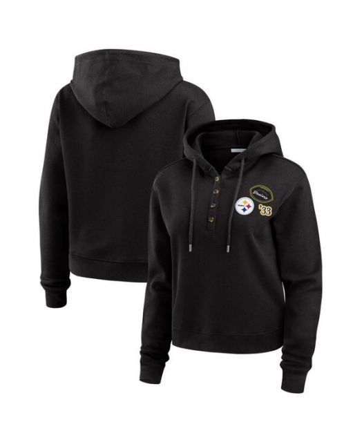 送料無料 ウェア バイ エリン アンドルーズ レディース パーカー スウェット アウター Women s Black Pittsburgh Steelers Waffle Hoodie Pullover Top Black