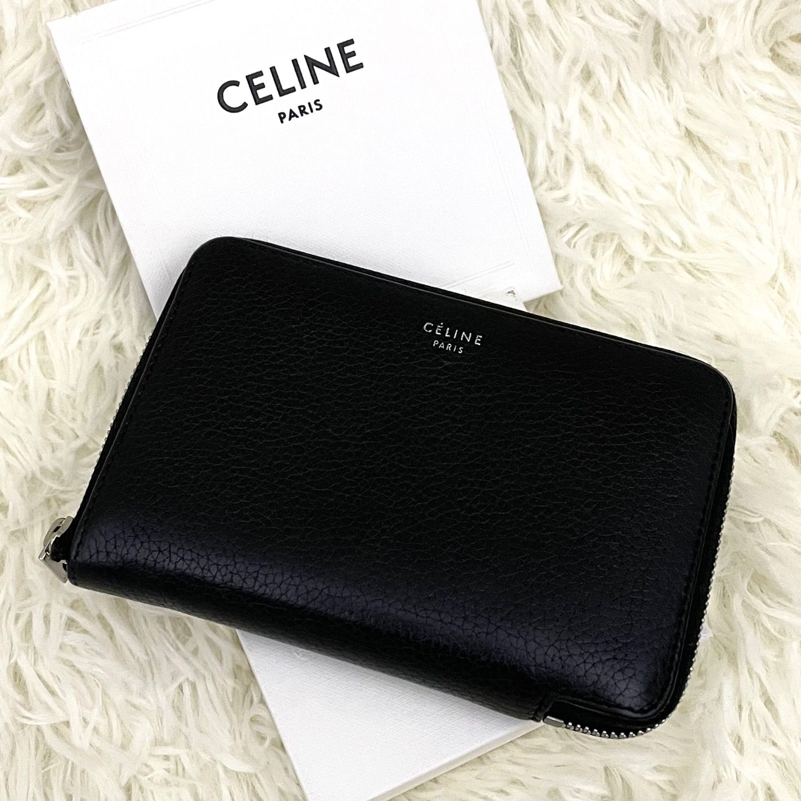 良品 CELINE セリーヌ ラウンドファスナー 長財布 ブラック