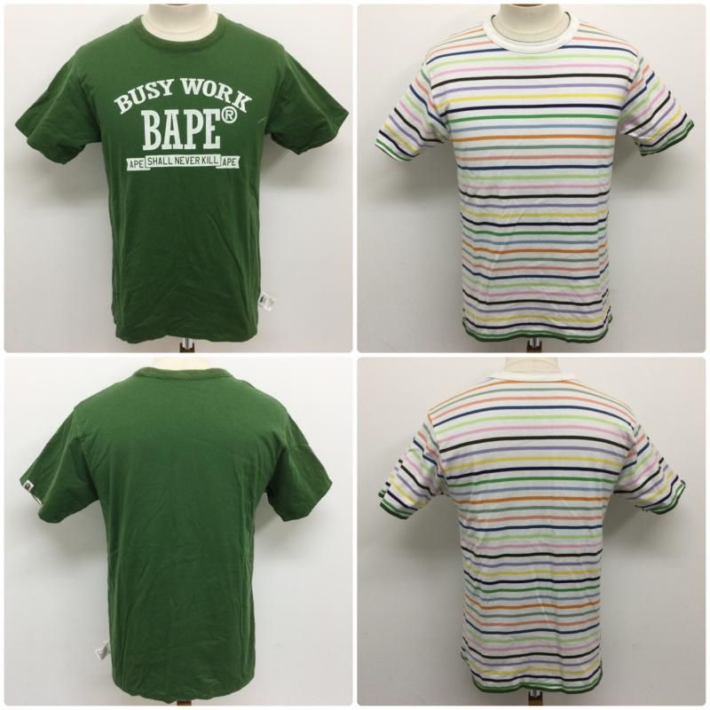 A BATHING APE アベイシングエイプ Tシャツ 半袖 リバーシブル 半袖Tシャツ クルーネック ロゴプリント＆ボーダー柄 日本製
