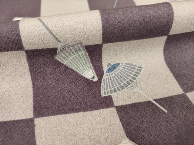 平和屋着物○上質な小紋 市松間道 番傘 暈し染め 正絹 逸品 AABA7979ck