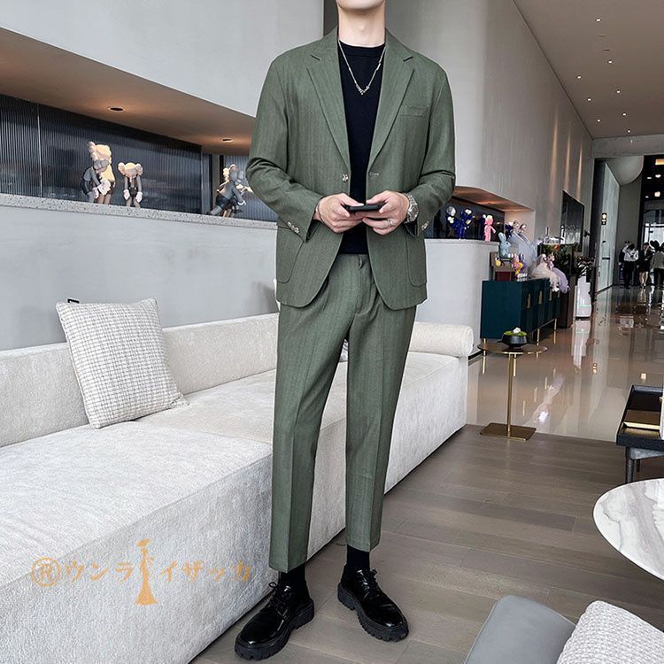 スーツ2点セット ジャケット テーパードパンツ カジュアル ビジネススーツ フォーマル 二つボタン セットアップ おしゃれ 春夏 秋冬 洗濯OK オンオフ兼用 yuyuedz01 KANDAIZUMI_COM