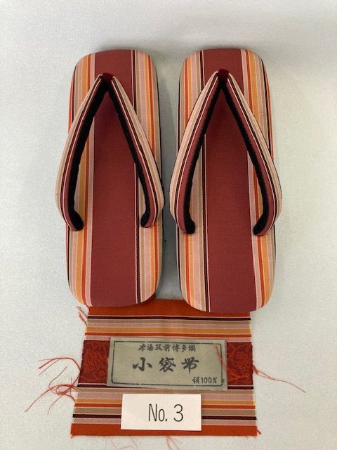 神部謹製 女物 桐黒塗り下駄 正絹 筑前博多織小袋帯使用 Lサイズ №3