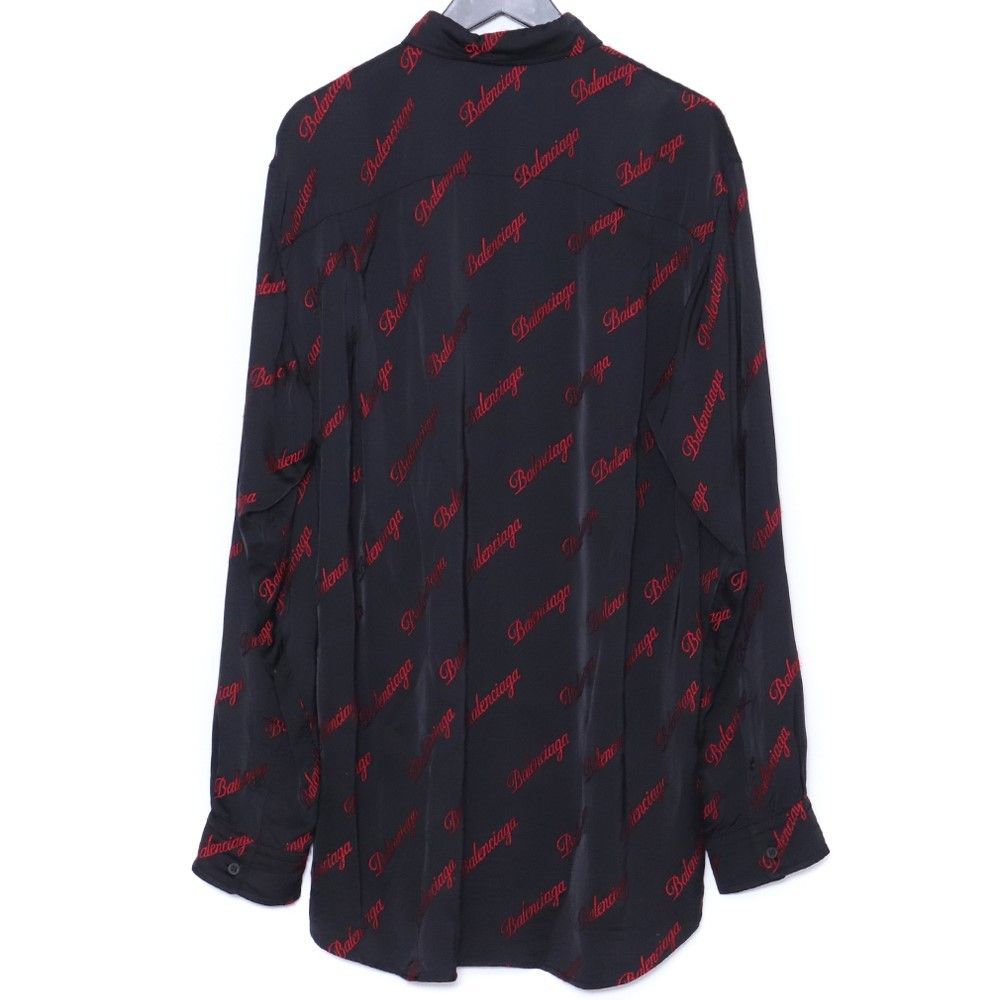 BALENCIAGA オールオーバーロゴ刺繍長袖シャツ サイズ34 ブラック