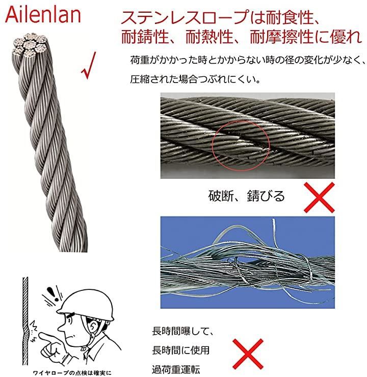 Ailenlan ワイヤー ロープ ステンレスワイヤー 物干しロープ 直径2.0mm 長さ100M 7x7構造 切断荷重290kgf SUS304(  As Shown, 2.0mm ｘ100ｍ 100個) スピード発送 クイックスピード メルカリ