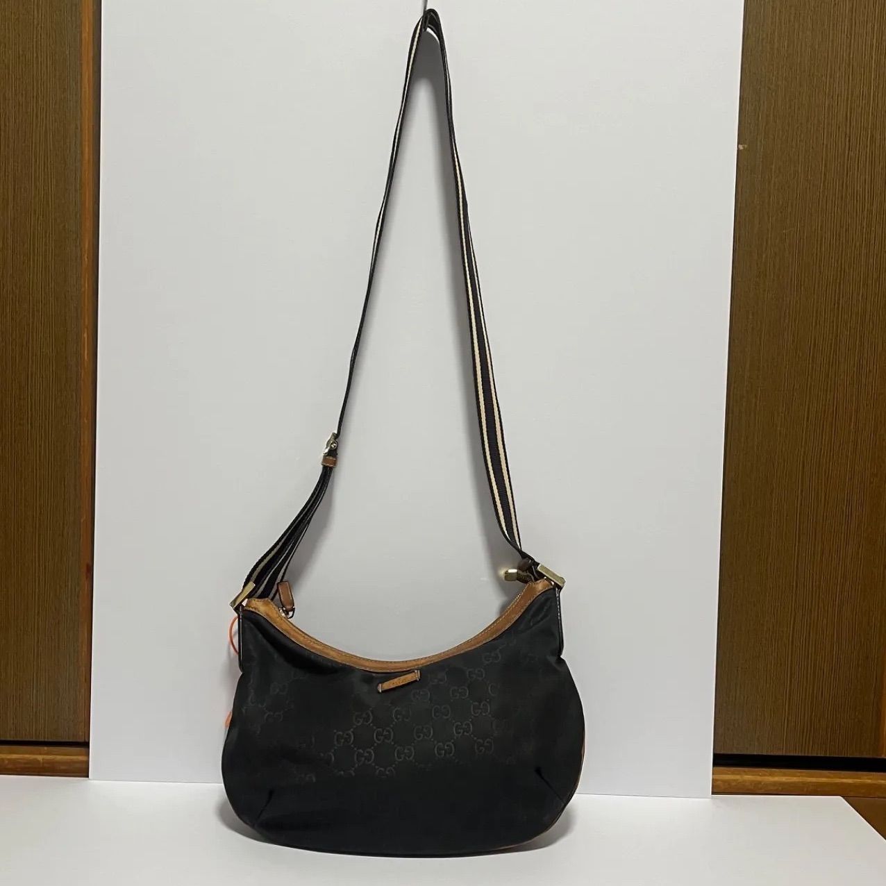 GUCCI グッチ シェリーライン ショルダーバッグ ハーフムーン型 GG柄 美品】オールドグッチ シェリーライン ハーフムーン ショルダー