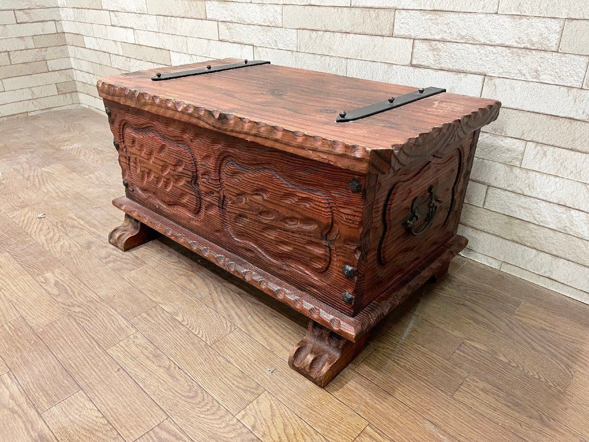 スペインカントリー 木彫り 収納箱 トランク マルチボックス