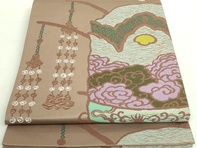 平和屋着物 上 世界的人形師 辻村寿三郎 ジュサブロー 六通柄袋帯 鐘 梅染色地 金銀糸 DZAA8796kh5