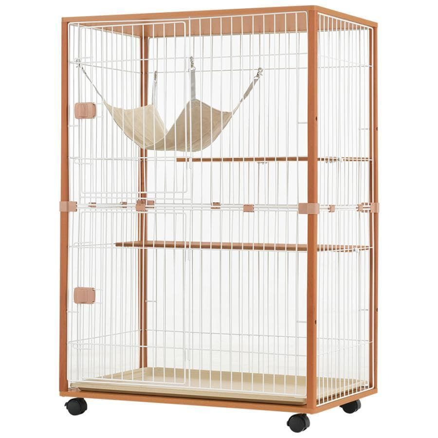 猫ケージ2段 ペットケージ 2段 木製 キャットケージ 1007-170