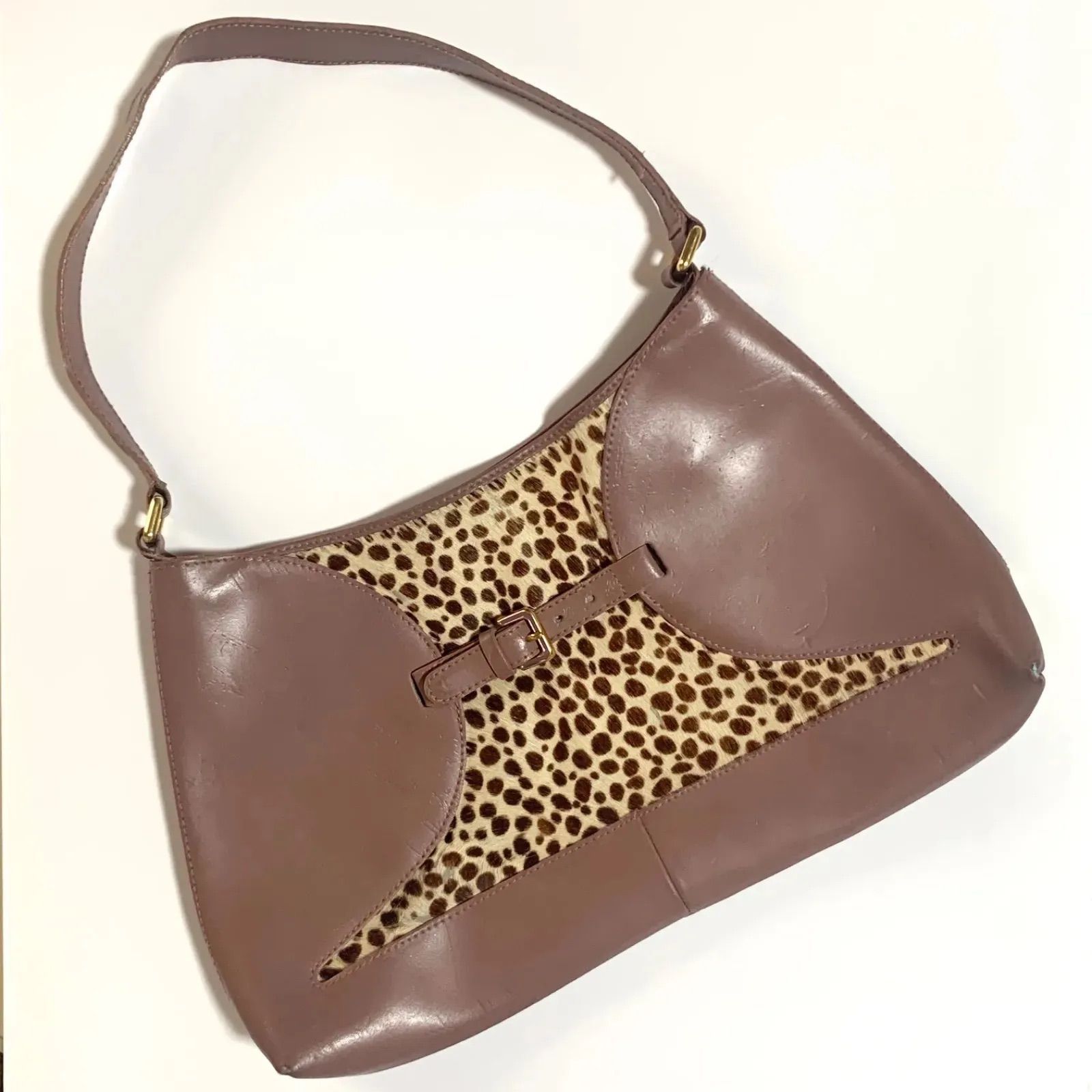 FURLA フルラ ショルダーバッグ レザー ハラコ ピンク ヒョウ柄 