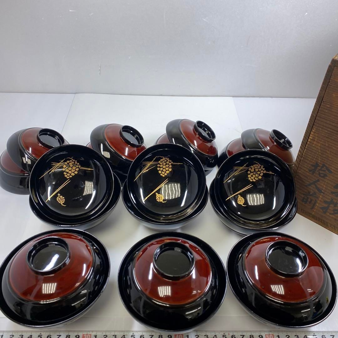 時代 上蒔絵 吸物碗 10客 直径12㎝高さ8.6㎝タエトサ東な6-1119