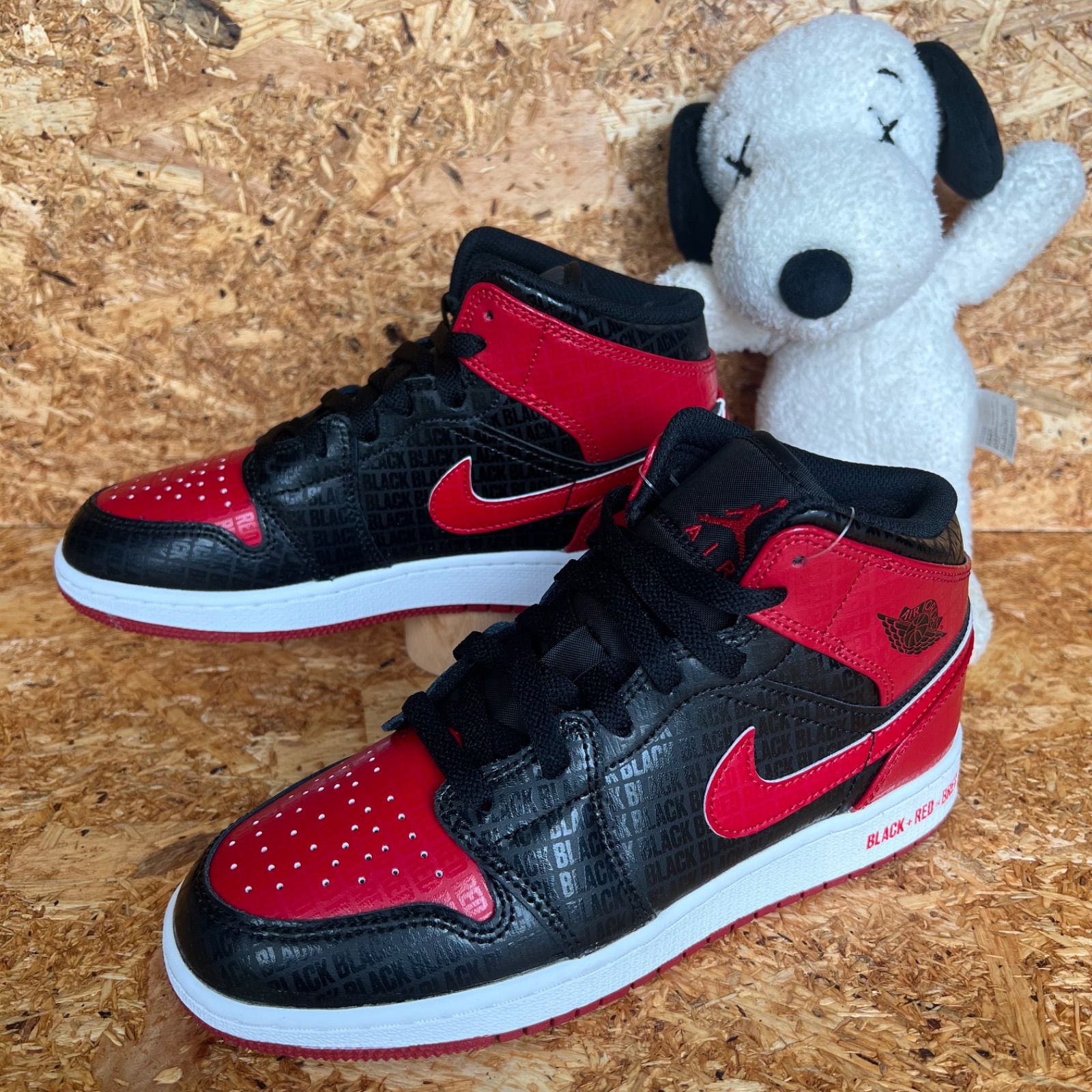 23.5cm NIKE AIR JORDAN 1 MID SS (GS) BRED TEXT black/gym red