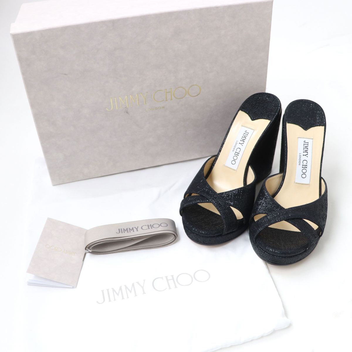 未使用品☆JIMMY CHOO ジミーチュウ ロゴ金具付 ウエッジソール