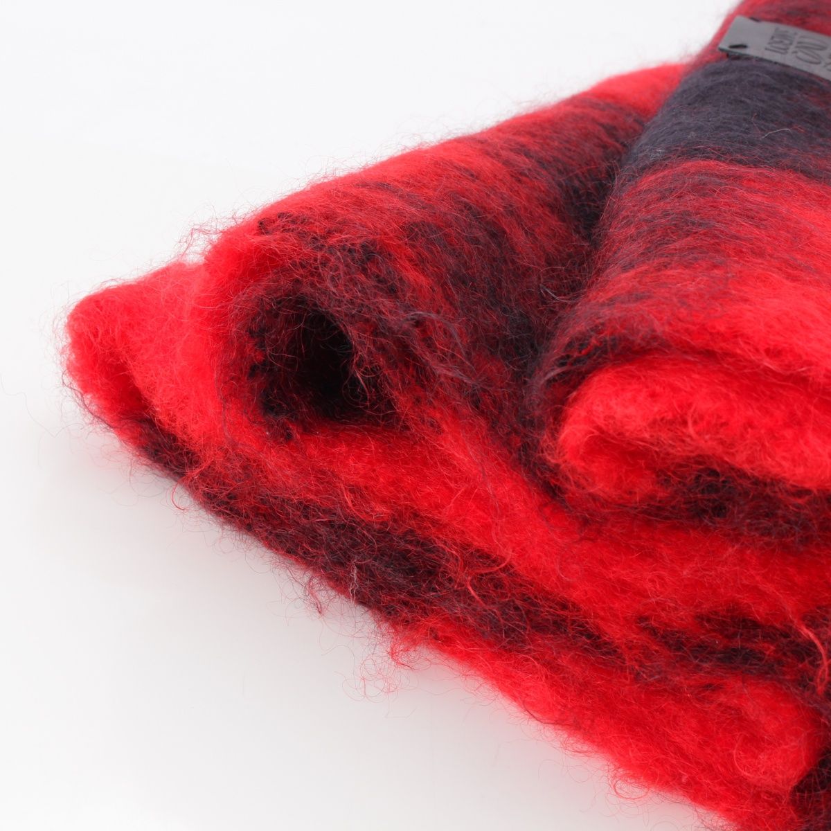 ロエベ モヘア ウール ロゴパッチ アナグラム チェック フリンジ