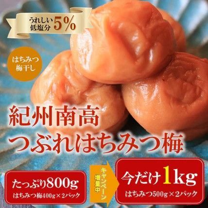 《増量キャンペーン中》つぶれ梅干し 訳あり 紀州南高梅 はちみつ梅 500g×2パック【和歌山県産】