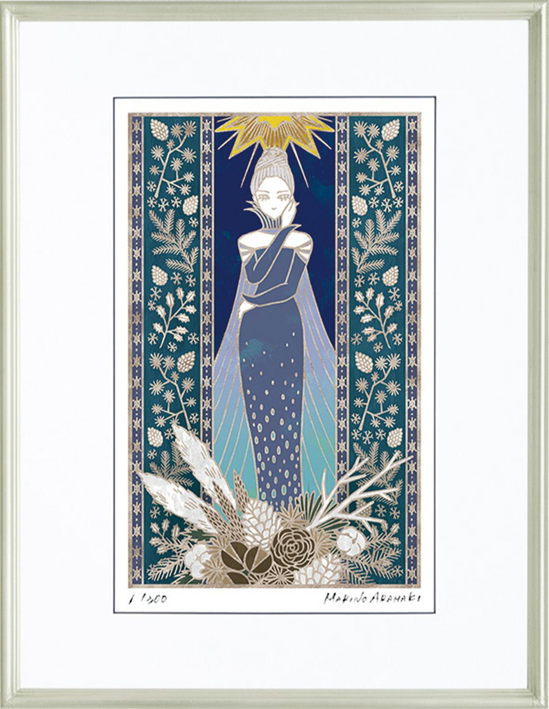 絵画 荒巻 まりの 冬の乙女（Ｃ６８１２） インテリア 壁 に飾る絵 リビング 玄関 ギフト 子ども部屋 プレゼント アート フレーム付 壁飾り 額縁付き 御祝 贈り物 おしゃれ 壁掛け