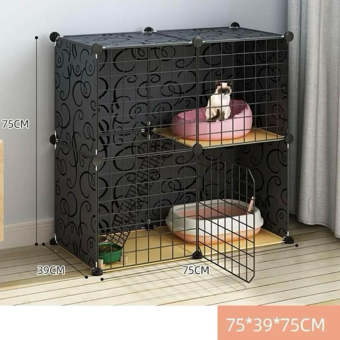 キャットゲージ 2*2段 ブラックデザインパネル 猫 ゲージ ペット 黒