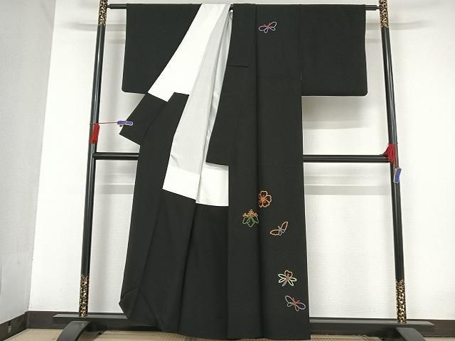 平和屋着物○総刺繍 八代目玉屋庄兵衛 訪問着 花蝶文 黒地 正絹 逸品  