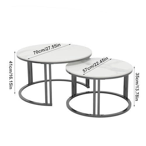 サマーセール。 在庫処分 テーブル リビング 一人暮らし センター 丸 ソファーテーブル 大きめ ネストテーブル 2個セット 大理石 おしゃれ 幅70㎝ 幅50㎝ ホワイト ローテーブル 高さ40cm UNHO 収納しやすい