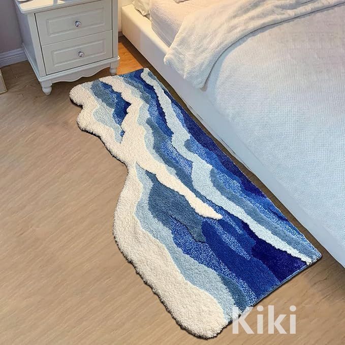 マイクロファイバー シャギー ラグ マット 波 立体的パイル 吸水性 速乾性 滑り止め加工 洗える フロア キッチン バス 玄関 リビング ベッドサイド カーペット 絨毯 S M L 海 ウェーブ 自然 お