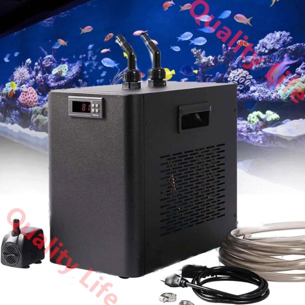 水槽クーラー 水槽冷却クーラー 商業水族館水チラーマシン 160L 300L 500L 水耕水チラーインテリジェント一定水槽チラー ポンプとホース付き淡水 海水 水族館や魚屋や養魚場に適用110V 黒い 160L