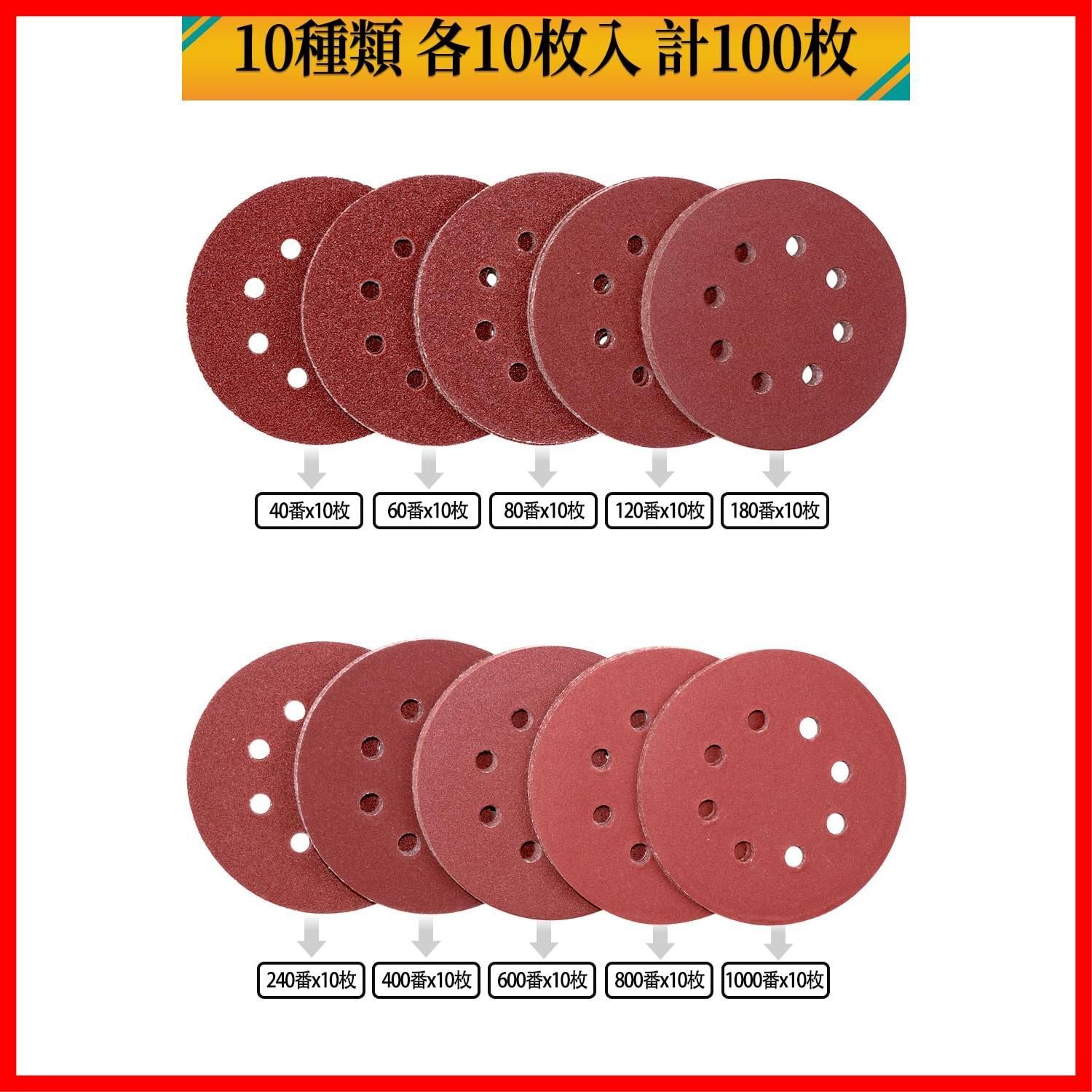 迅速発送HWXINIE サンディングディスク 125mm 100枚セット サンディングペーパー 8穴 丸型 マジック式 電動サンダー用サンドペーパー (#40#60#80#120#180#240#400#600#800#1000×各10枚)ヘッドライトの研磨 - メルカリ