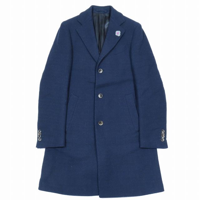 LARDINI チェスターコート ネイビー LARDINI（ラルディーニ）ウールフランネルソリッドダブル