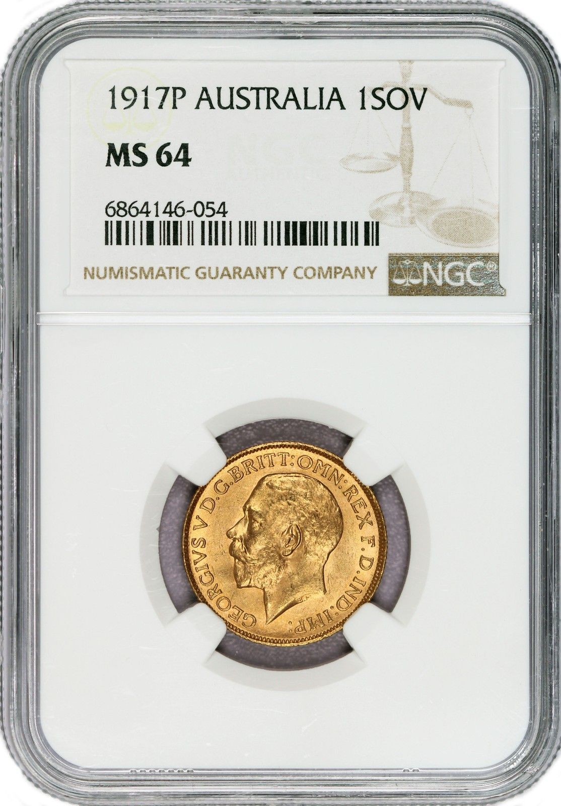 1917 P Atralia 1 Sovereign G .2354 oz NGC MS64 Brilliant Uncirculated Coin