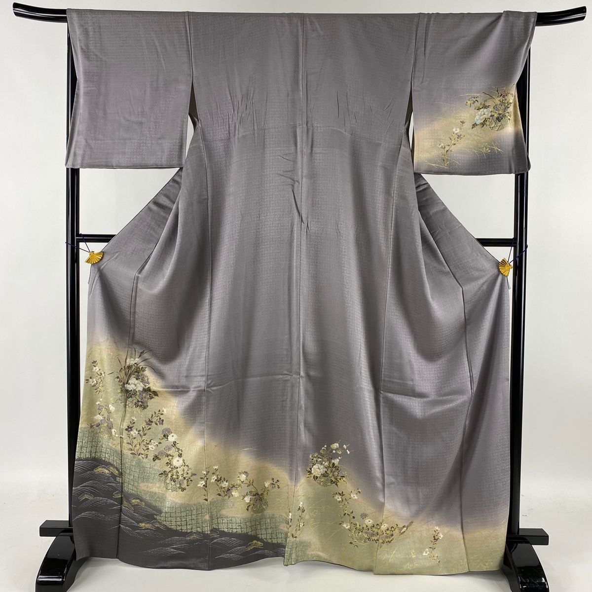 訪問着 秀品 花籠 笠松 金彩 ぼかし 灰紫 袷 身丈165.5cm 裄丈68.5cm L