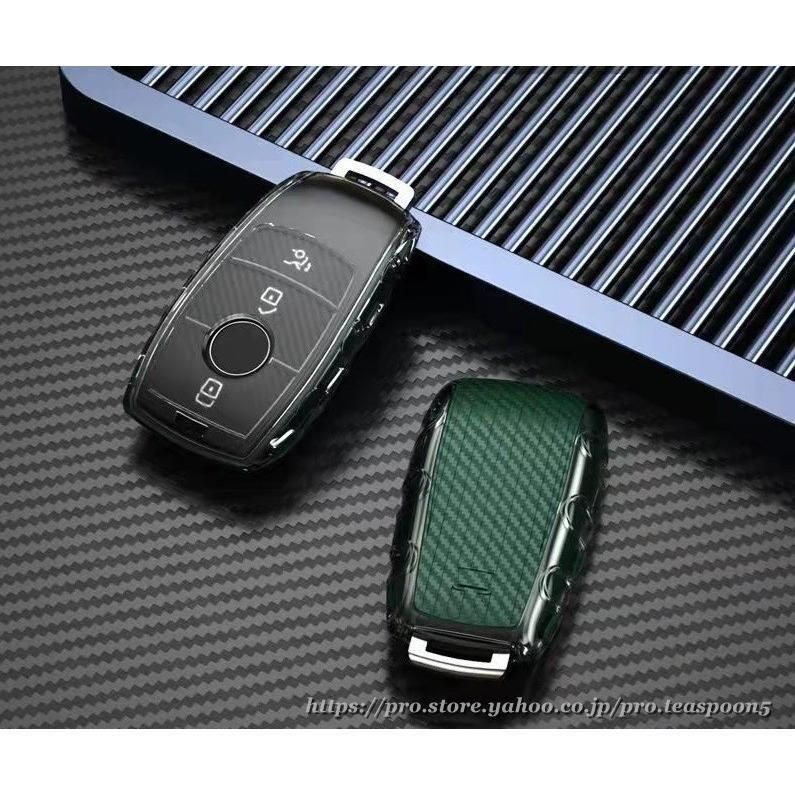 メルセデスベンツ キーカバー キーケース TPU シリコン 緑 黒 全面保護 落下防止 新型 カーボン調 指紋防止【2年保証】ファッション