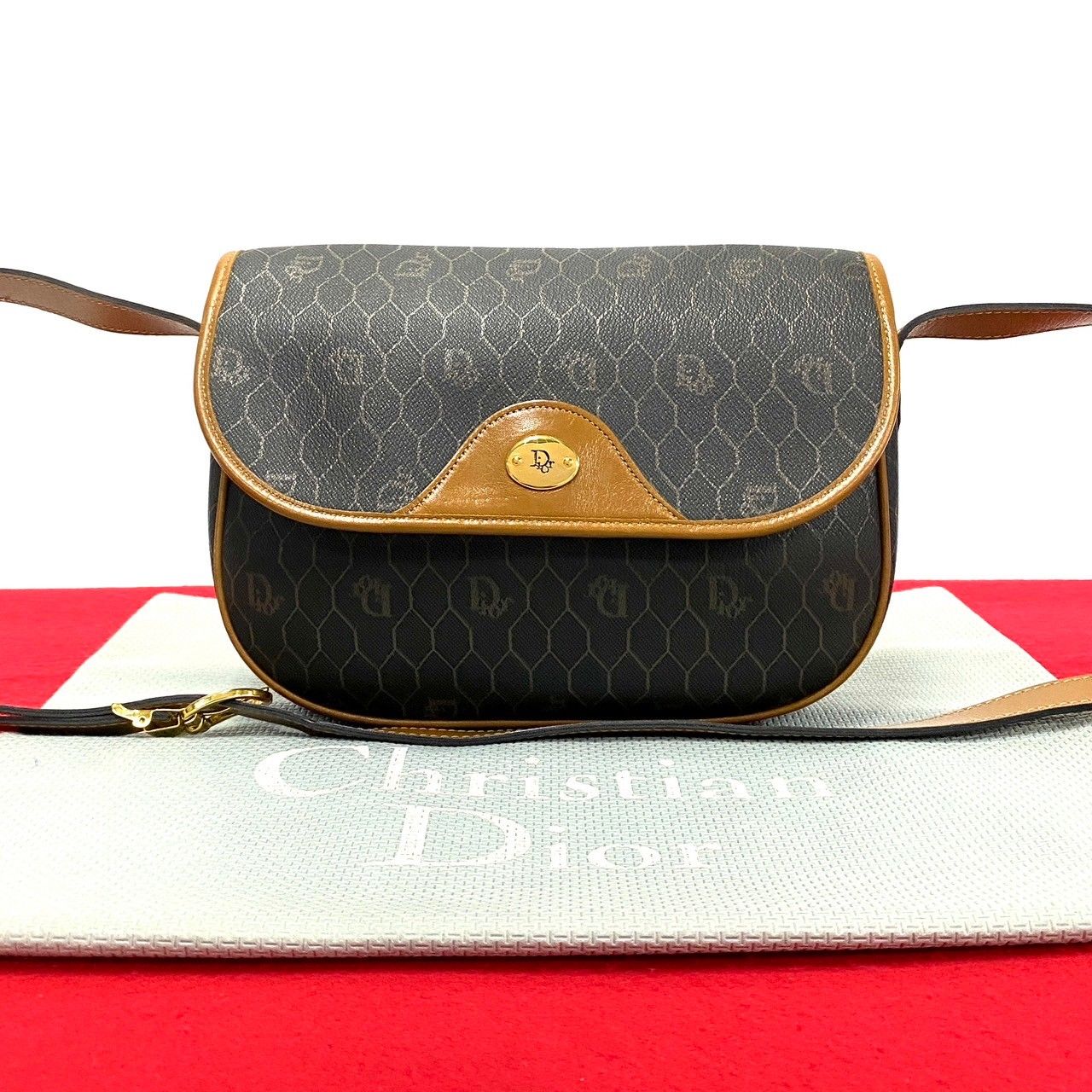 極 美品 Christian Dior ディオール ヴィンテージ ハニカム 柄 レザー 