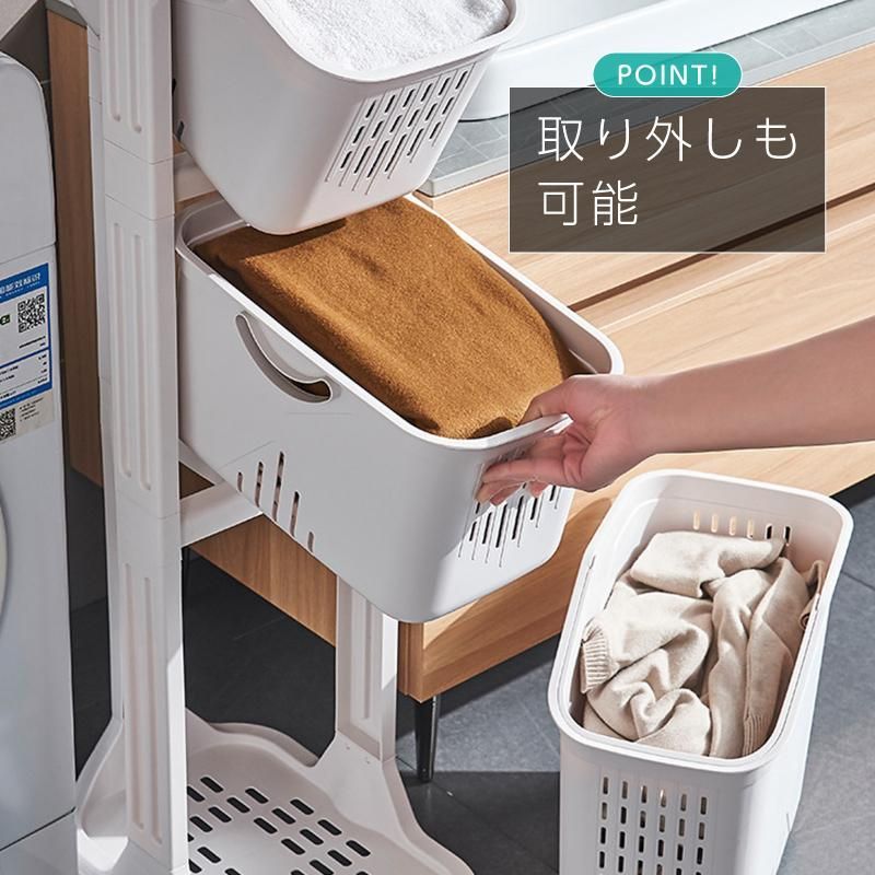 ランドリーバスケット スリム 26cm 2段 キャスター付き 大容量 斜め