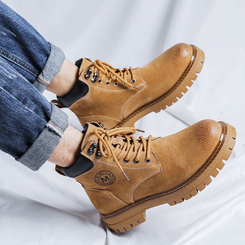 ちぃ:イエロースエードワークブーツ ホームアイホーム ワークブーツ メンズ レディース ブーツ