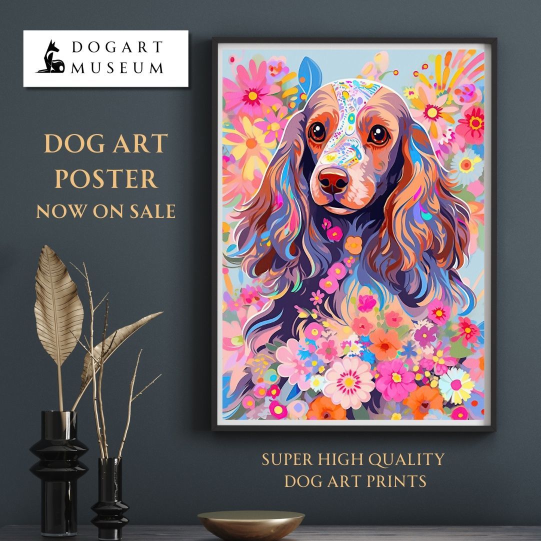 花とコッカースパニエル犬の夢の世界 No.2】ジークレー版画＊名入れOK