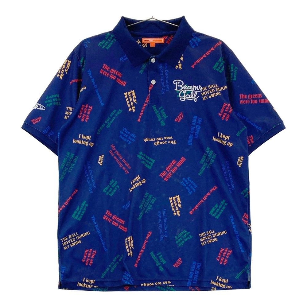 新品未使用 BEAMS GOLF ビームスゴルフ 半袖ポロシャツ M 総ロゴ BEAMS ビームスゴルフ 半袖ポロシャツ 白×マルチ 星柄×ロゴ総柄
