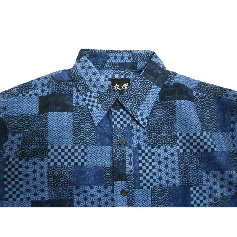 衣櫻 ころもざくら 半袖 シャツ SA-1689 和柄 大島紬調 パッチワーク