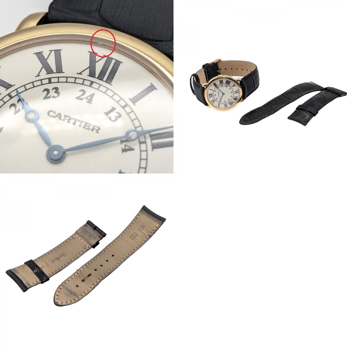 カルティエ Cartier ロンド ルイ カルティエ LM W6800251 ホワイト K18PG/社外ベルト/純正尾錠 手巻き メンズ 腕時計