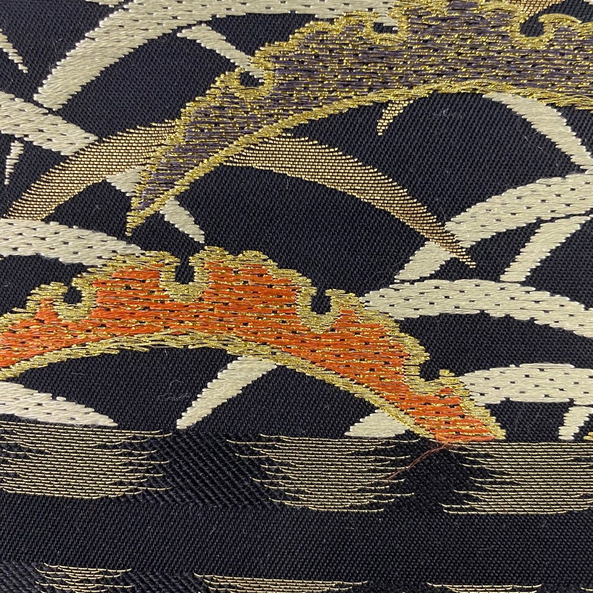 付け帯 作り帯 雪芝 梅笹 金糸 箔 黒 正絹