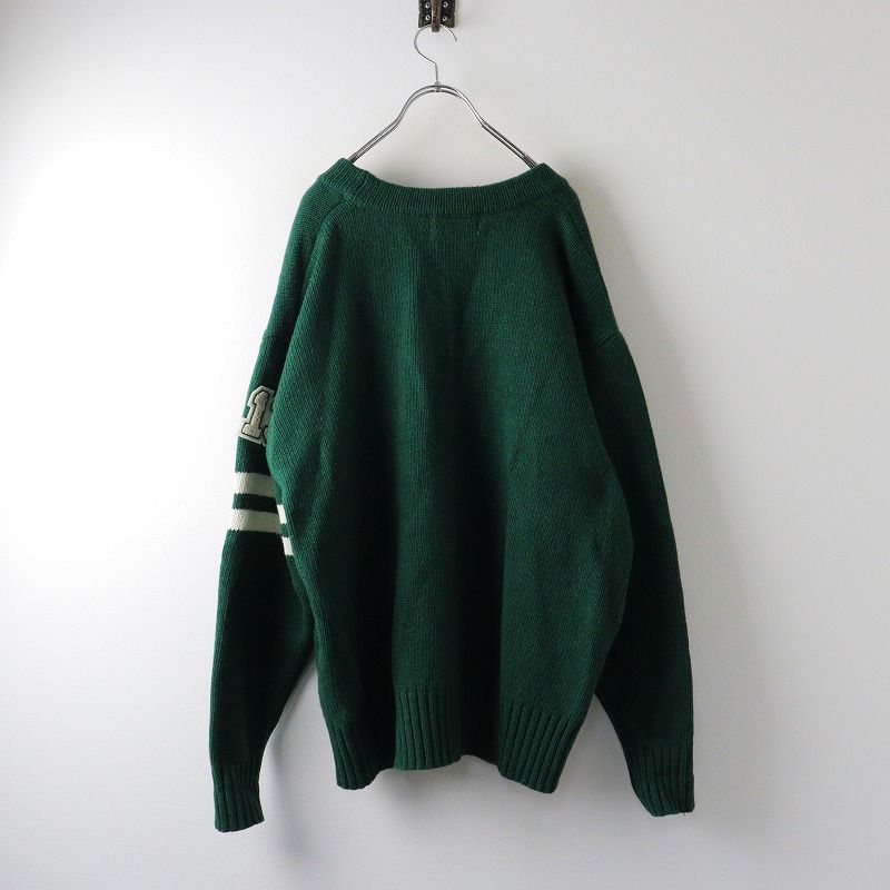 未使用 トビラ TOBILA カレッジ風レタードカーディガン M/グリーン 