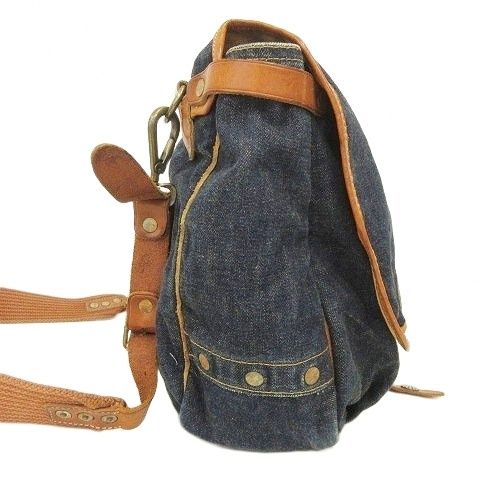 ダブルアールエル RRL DENIM LEATHER MAILBAG デニム メッセンジャーバッグ ショルダーバッグ コンチョ インディゴ AA KARIMZIABAT_FR