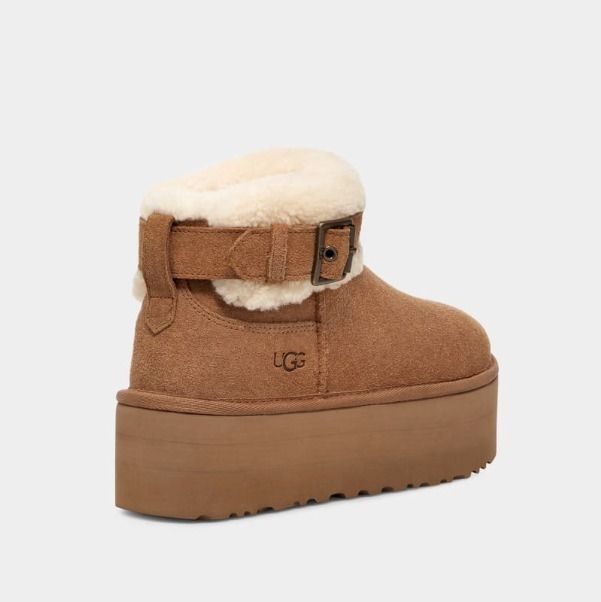 【 新品未使用 】 UGG アグ ブーツ ムートンブーツ レディース靴ブーツ 厚底 ベルト付き ウルトラミニベルト ローラー ショートブーツ  Ultra Mini Belted Roller Chestnut 1144041