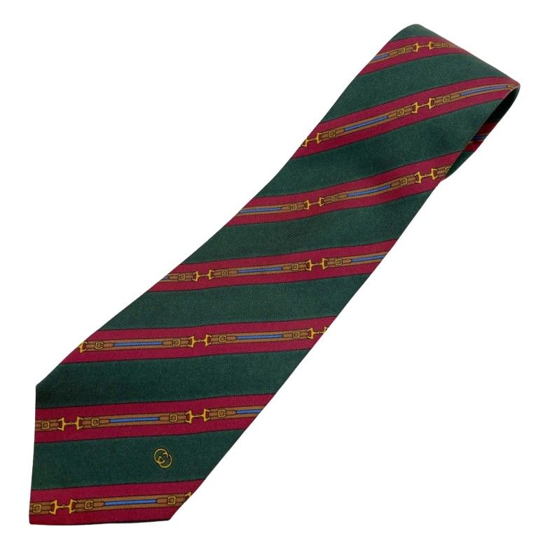 GUCCI シルクネクタイ ホースビット柄 ダークグリーン ◇◇GUCCI グッチ ネクタイ シルクネクタイ ホースビット グリーン