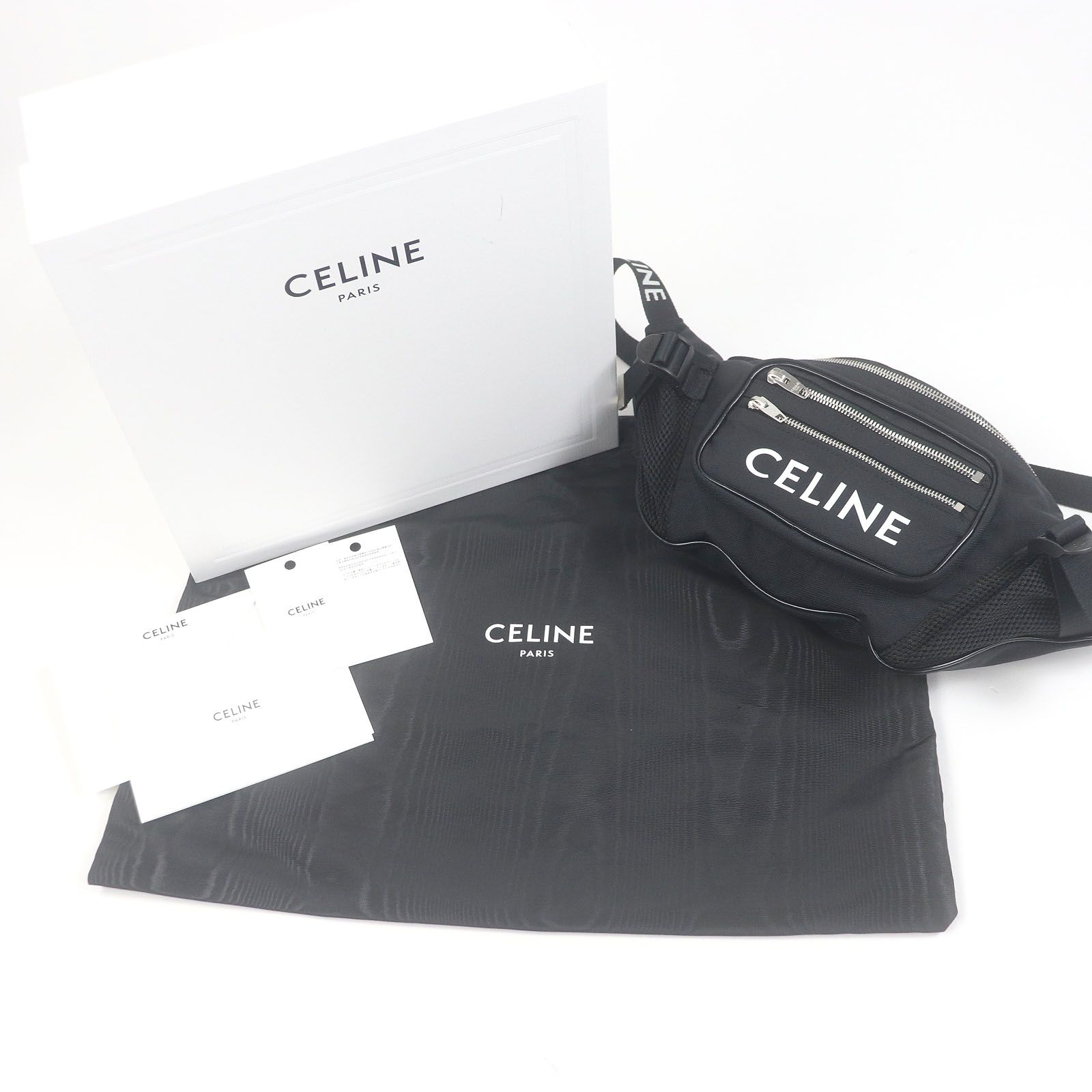 CELINE セリーヌ 19868 ナイロン トレッキング ベルトバッグ ロゴプリント ボディバッグ ウエストポーチ ブラック 箱 保存袋付き イタリア製 メンズ