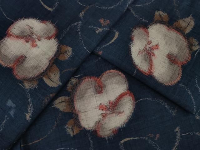 平和屋着物●本真綿紬　小千谷紬　花尽くし　反端付き　正絹　逸品　AAAZ4807ck 平和屋着物○本真綿紬 小千谷紬 花尽くし 反端付き 正絹 逸品