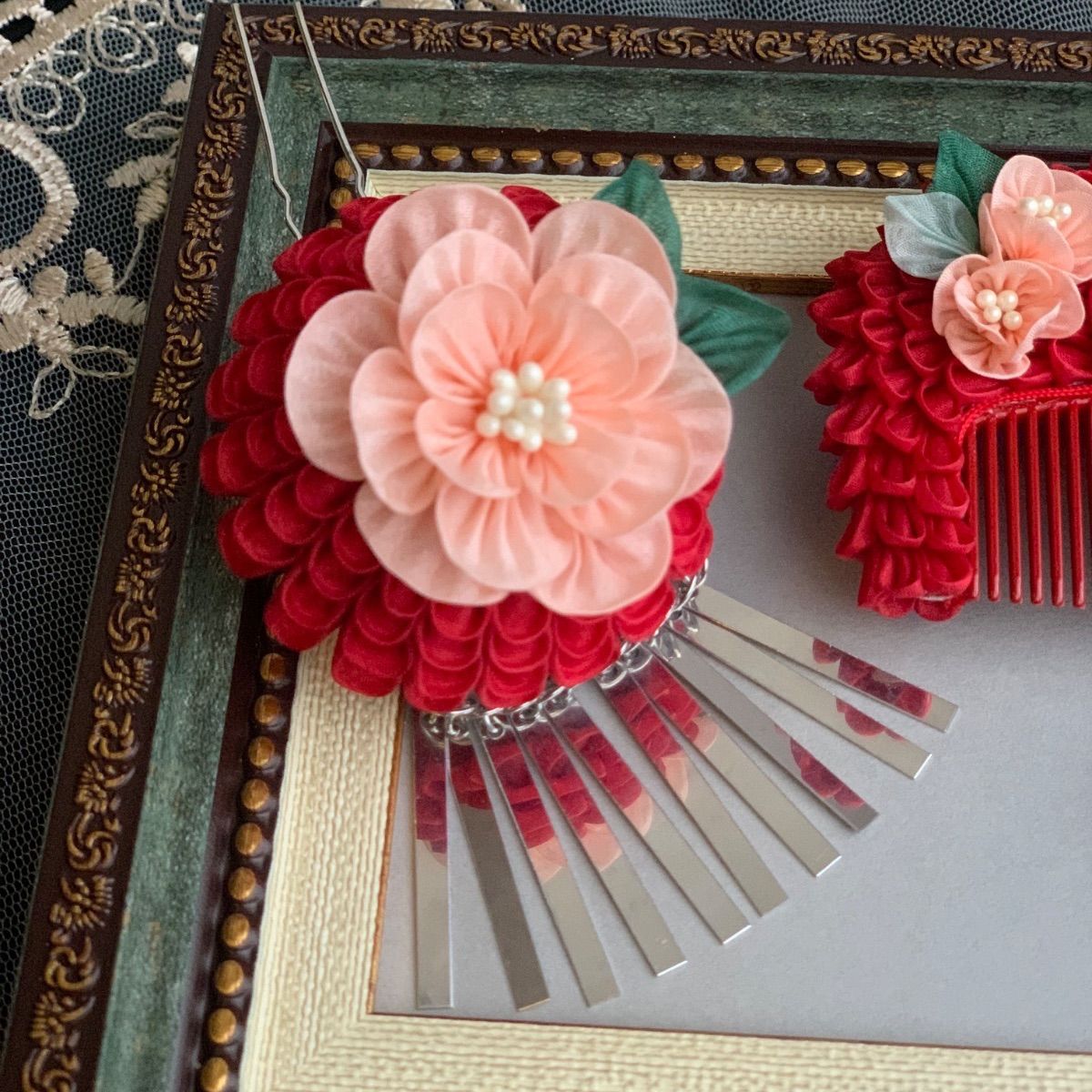 花櫛 前櫛 つまみ細工 つまみ簪 七五三 和装小物 ハンドメイド